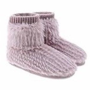 Knit Bootie Slippers Faux Fur Memory Foam Sz L 9-10 NEW